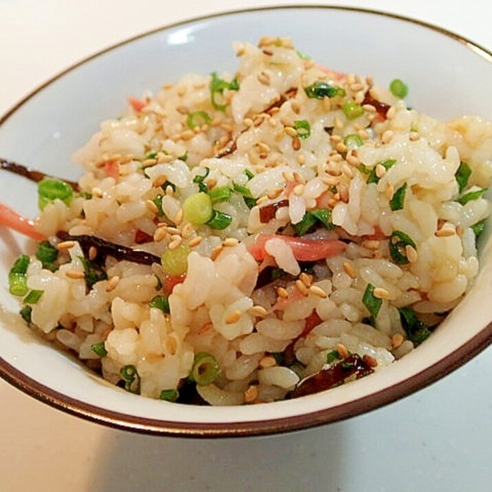 ゆずぽん酢で　昆布佃煮と紅生姜と葱の混ぜご飯